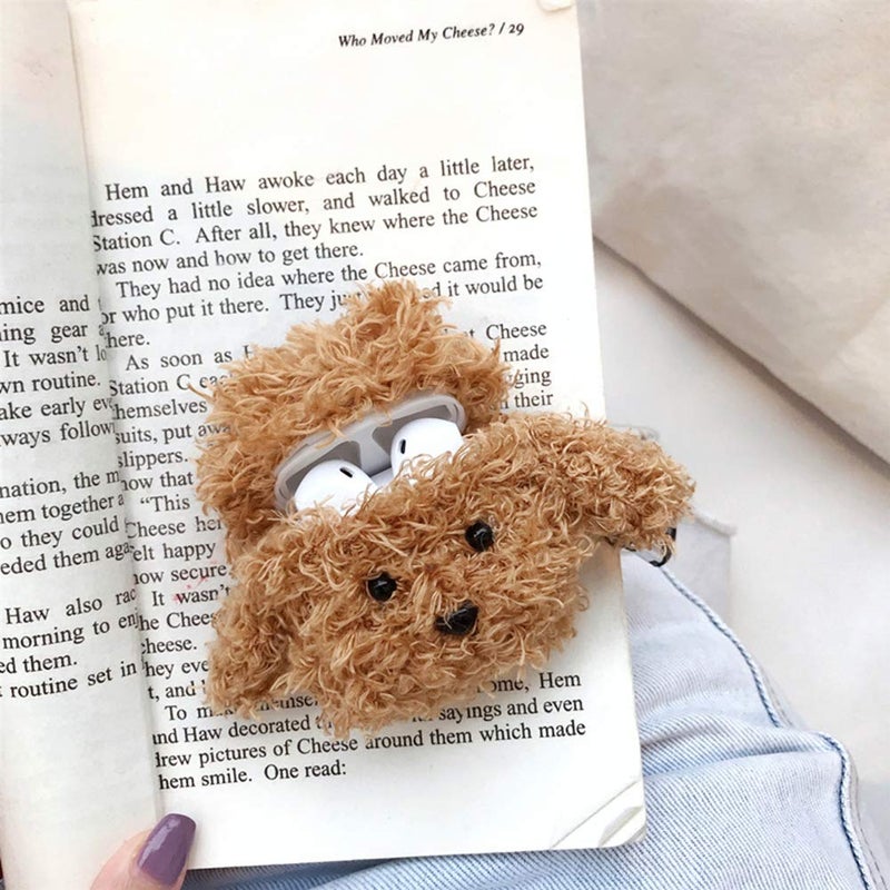 SGVAHY Furry Case for AirPods 1&2 Funny Cute 3D Cartoon Plush Design Teddy Soft Warm Fluffy Cover with Keychain Kawaii Anti-Fall Protective Case Women Girls - Image 4